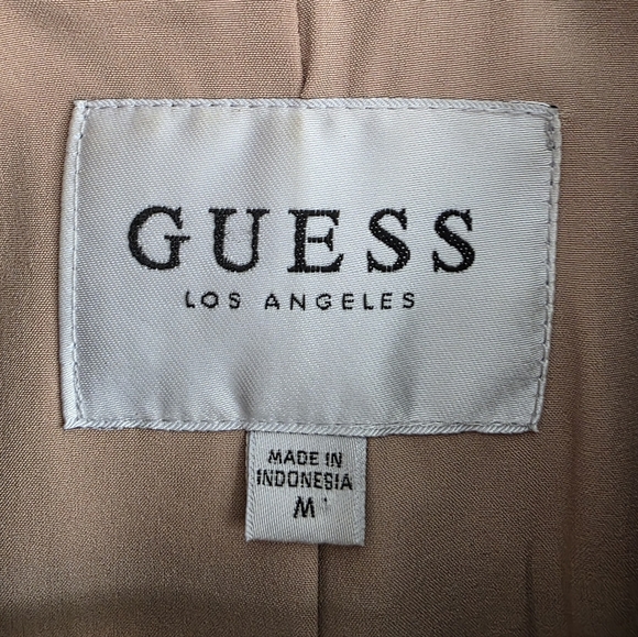 Guess Los Angeles Faux Leather Moto Jacket Womens M Tan Ruffle Hem Zip Front - Picture 8 of 11